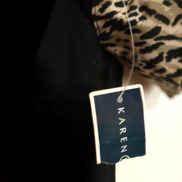 KAREN SCOTT LADIES BLACK TOP WITH CHEETAH PRINT COLLAR AND CUFFS. - Picture 4 of 6